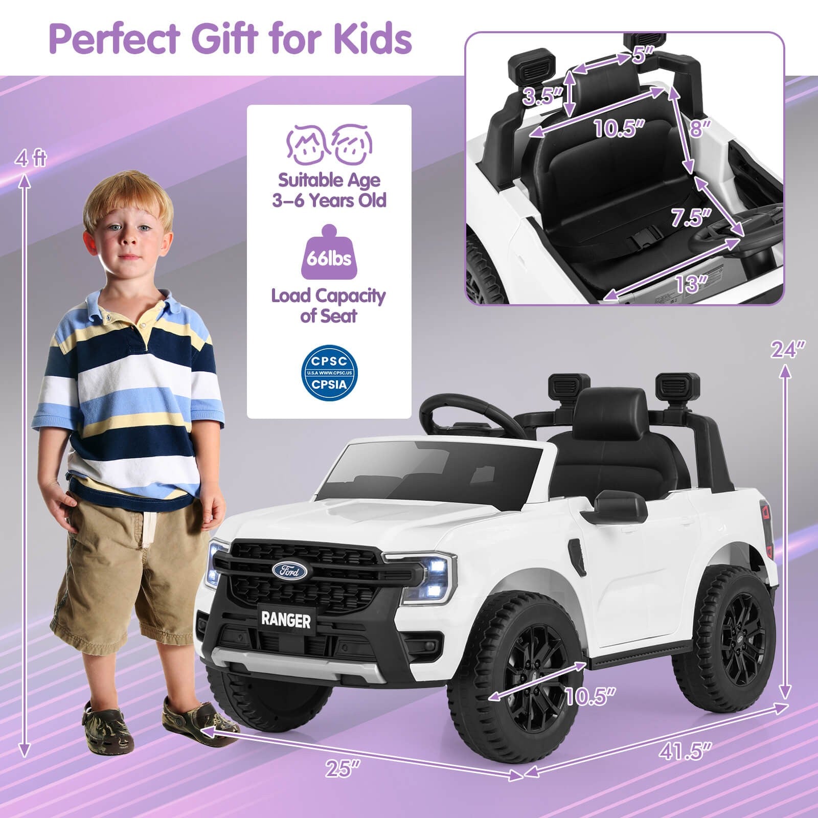 12V Licensed Ford Ranger Kids Ride-On Car with Remote Control and Storage Basket Trend Times 1
