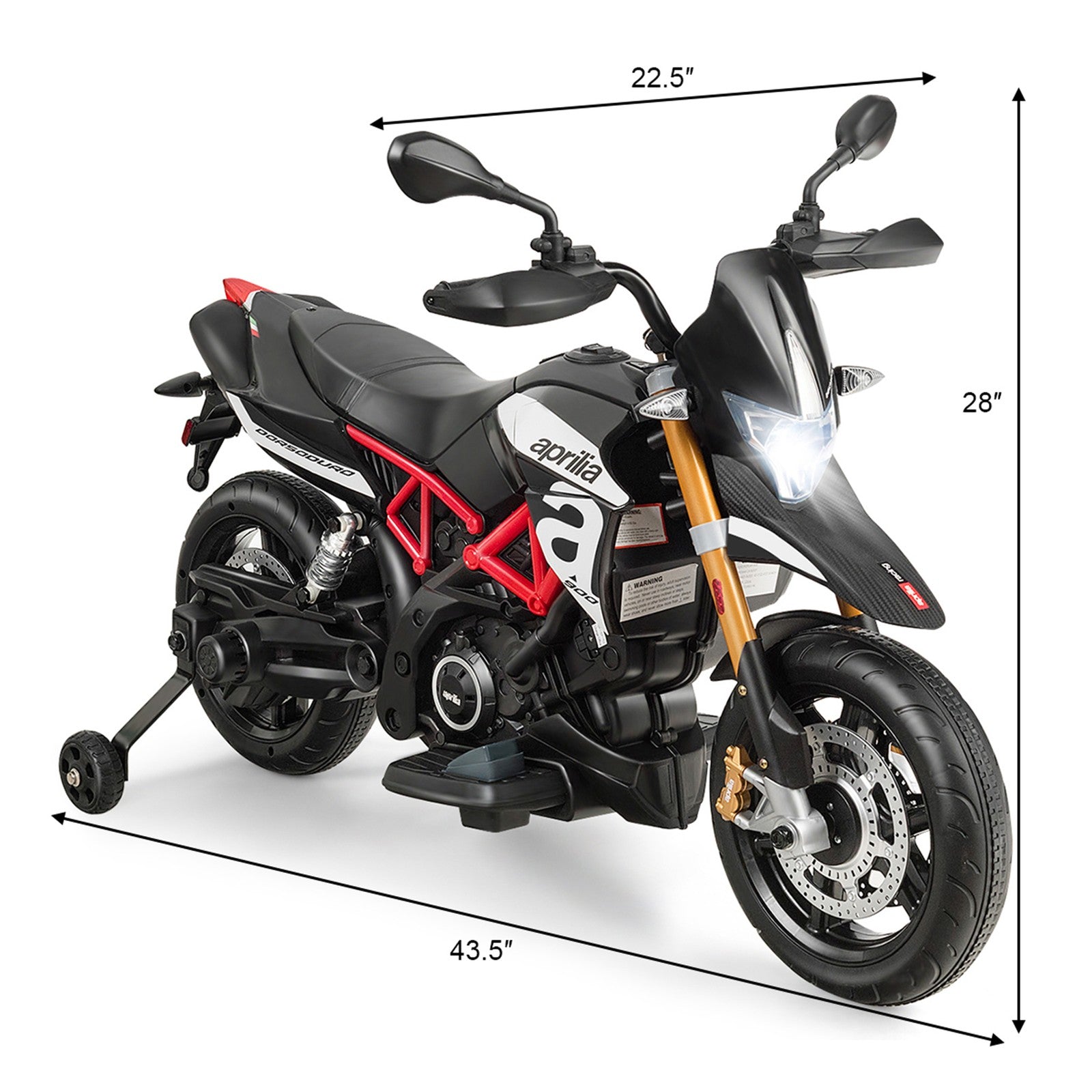 12V Licensed Kids Ride-On Motorcycle with Headlight and Training Wheels, Black Trend Times 1