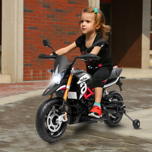 12V Licensed Kids Ride-On Motorcycle with Headlight and Training Wheels, Black Trend Times 2