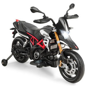 12V Licensed Kids Ride-On Motorcycle with Headlight and Training Wheels, Black Trend Times 3