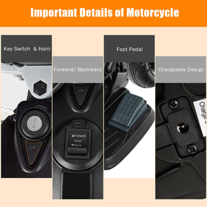 12V Licensed Kids Ride-On Motorcycle with Headlight and Training Wheels, Black Trend Times 6