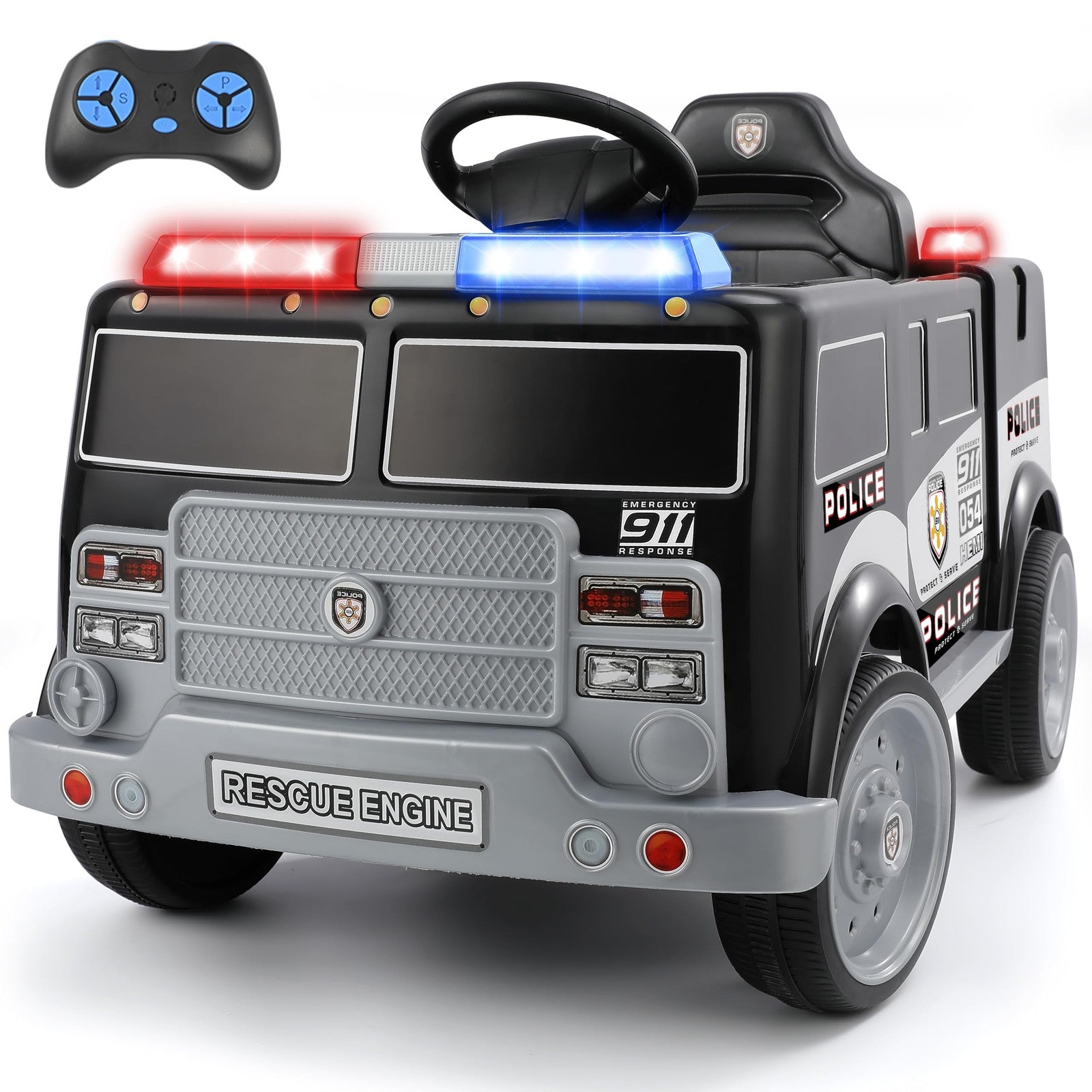 12V Montable Carro de Policía con Control Remoto Luces y Música para Niños Trend Times 0