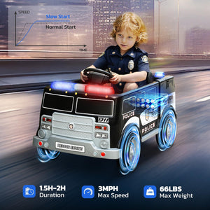 12V Montable Carro de Policía con Control Remoto Luces y Música para Niños Trend Times 3