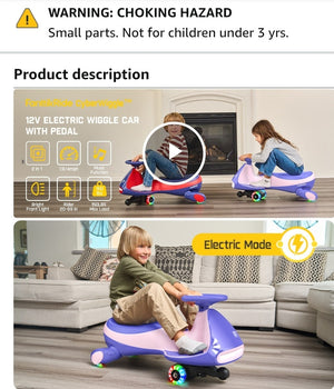 12V N7 Pro Electric Wiggle Car with Pedal, Rechargeable Battery, 2-in-1 Swing Ride-On Toy Trend Times 11