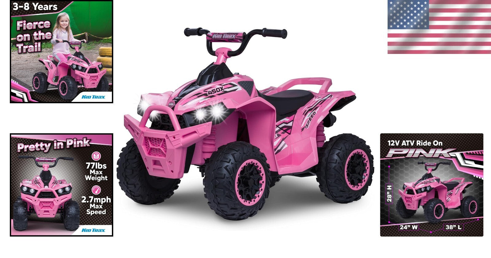 12V Pink Toddler Electric 4-Wheeler ATV with Forward and Reverse Functions Trend Times 1