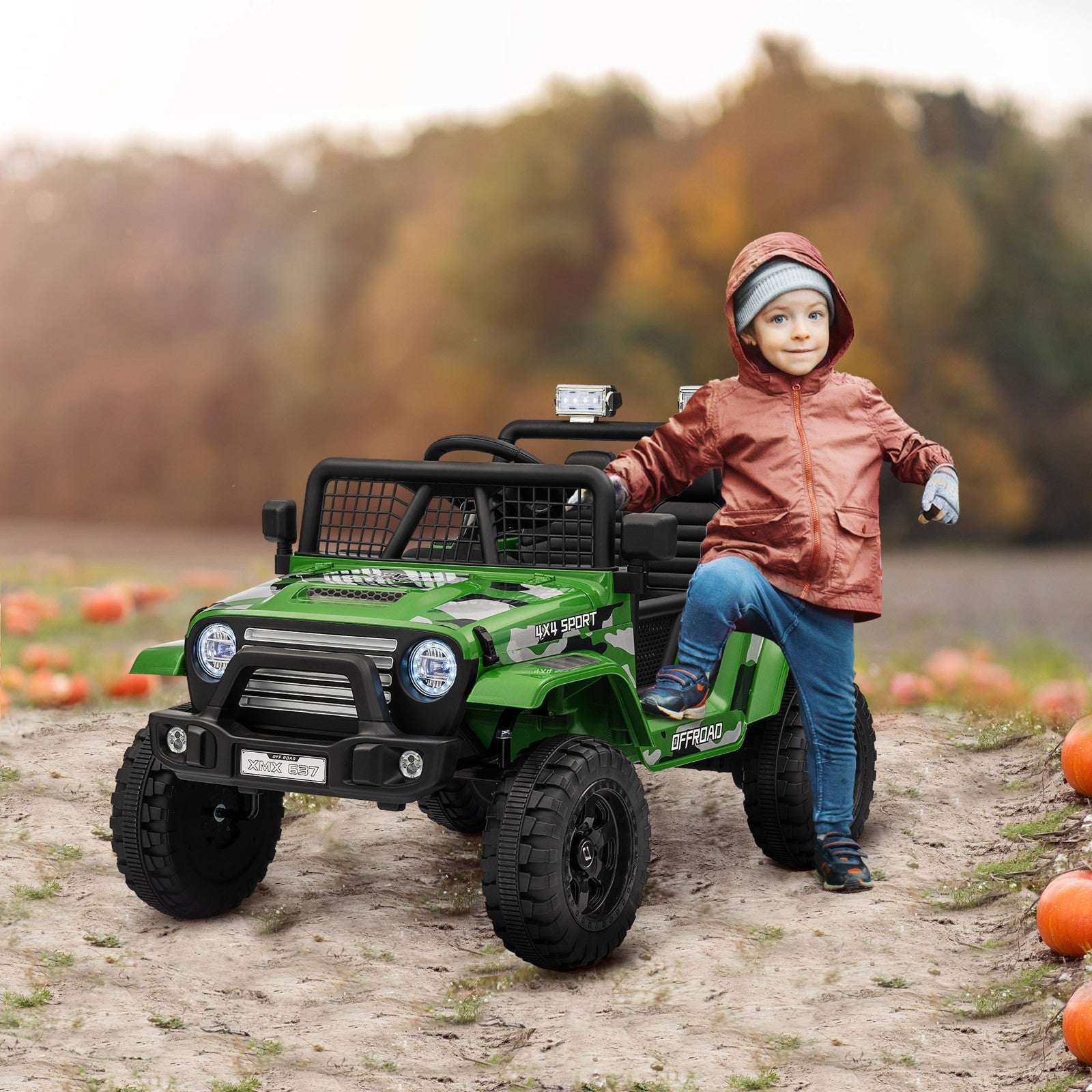 12V Green Ride-On Car and Truck with 4 Suspension Wheels Trend Times 0