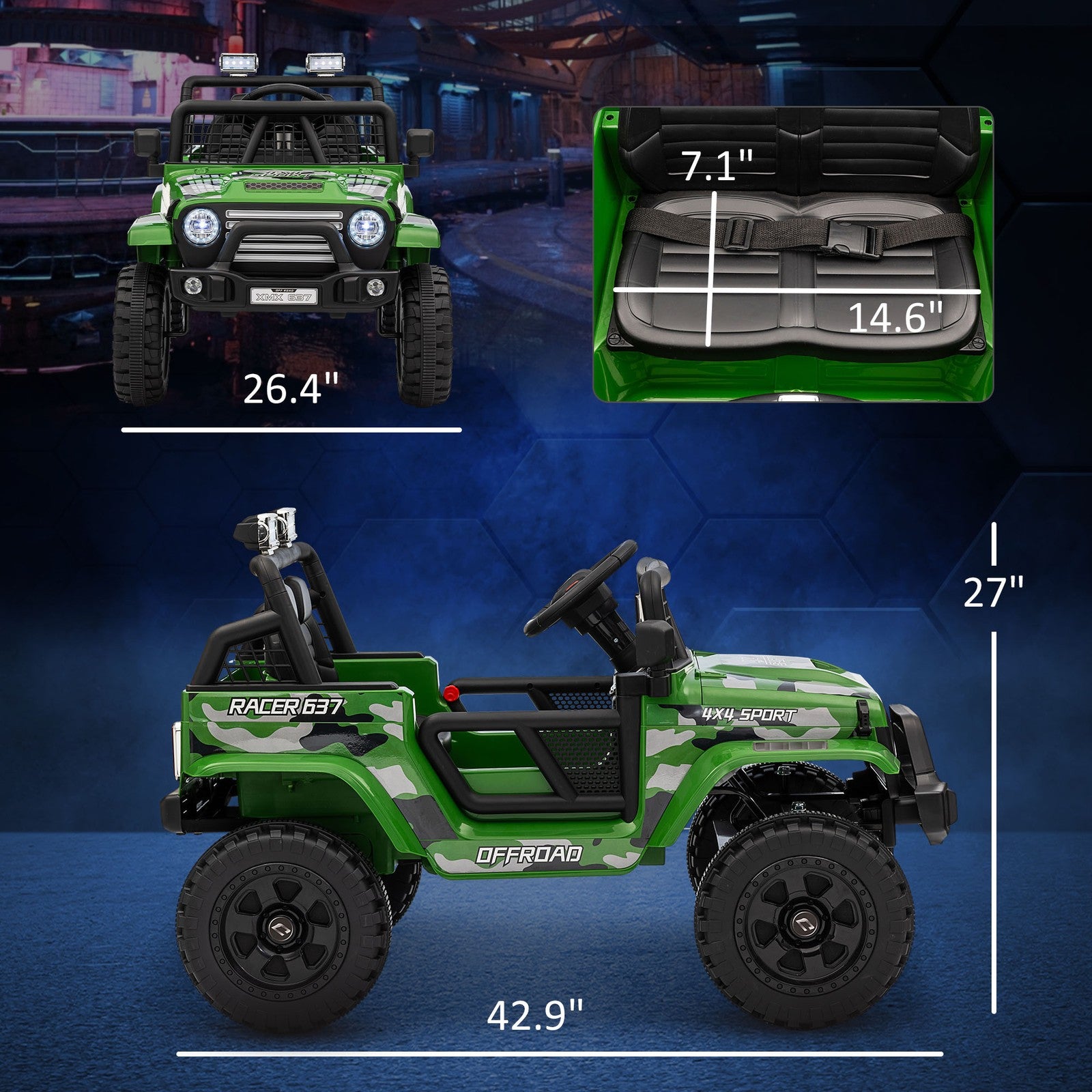 12V Green Ride-On Car and Truck with 4 Suspension Wheels Trend Times 1