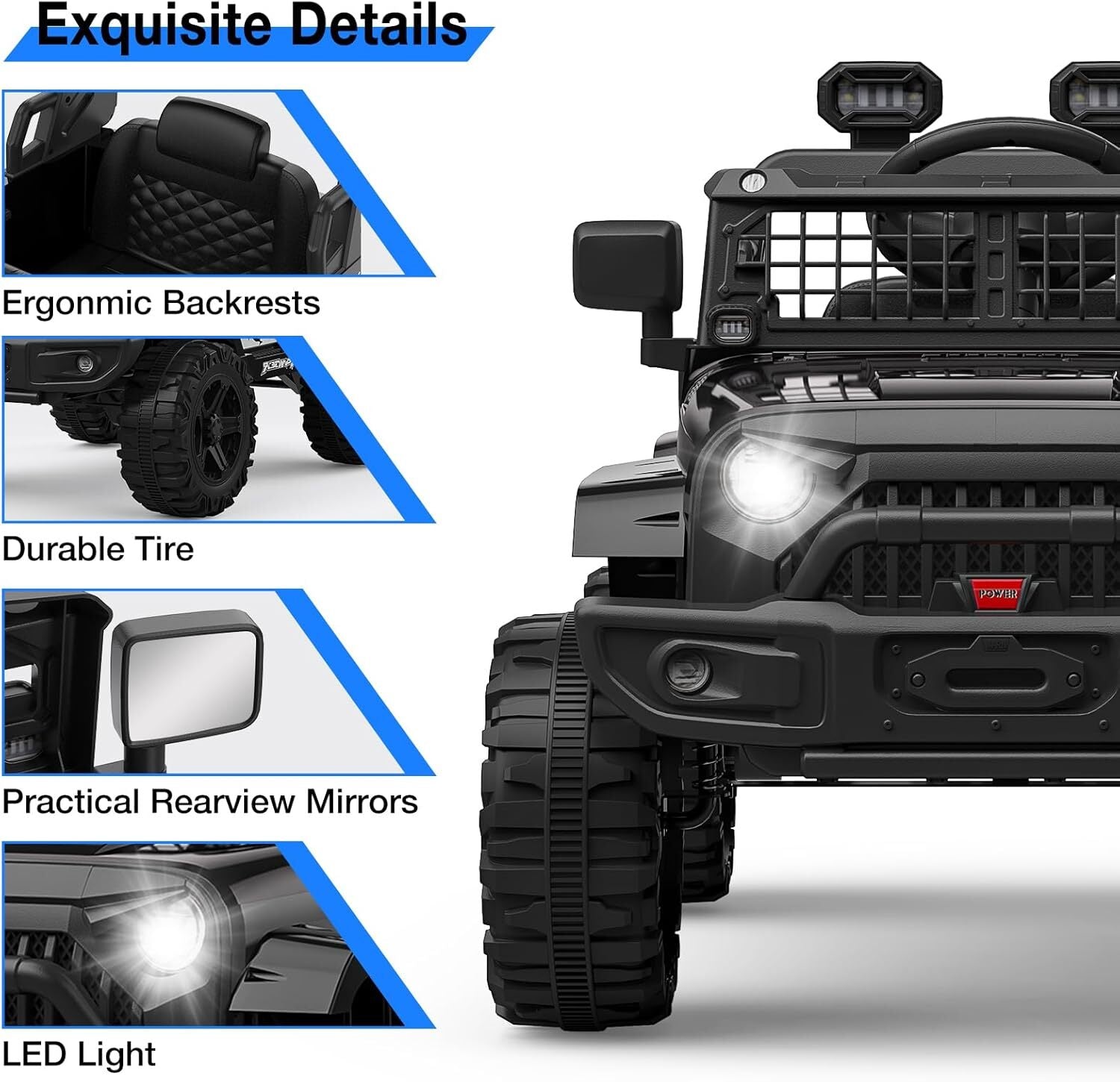 12V Ride-On Truck with Remote Control, 3 Speeds and Spring Suspension, Black Trend Times 1