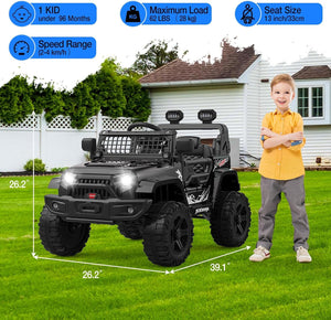 12V Ride-On Truck with Remote Control, 3 Speeds and Spring Suspension, Black Trend Times 3