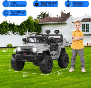 12V Ride-On Truck with Remote Control, 3 Speeds, and Spring Suspension in Gray Trend Times 3