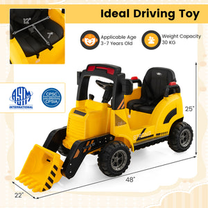 12V Ride-On Construction Excavator Toy for Toddlers Ages 3-7 in Yellow Trend Times 1