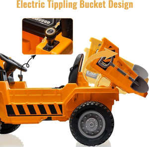 12V 4-Wheel Electric Ride-On Dump Truck with Battery-Powered Dump Bed Toy Car Trend Times 10