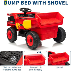 12V Ride-On Dump Truck with Remote Control, Auto Dump Bed, Shovel, and Music for Kids Ages 3-8 Trend Times 12