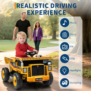 12V Ride-On Dump Truck with Remote Control, Auto Dump Bed, Shovel, and Music for Kids Ages 3-8 Trend Times 16