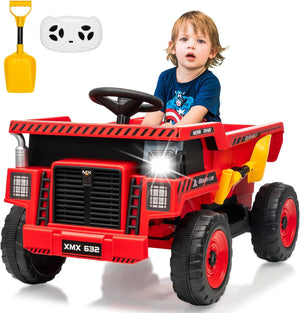 12V Ride-On Dump Truck with Remote Control, Auto Dump Bed, Shovel, and Music for Kids Ages 3-8 Trend Times 9