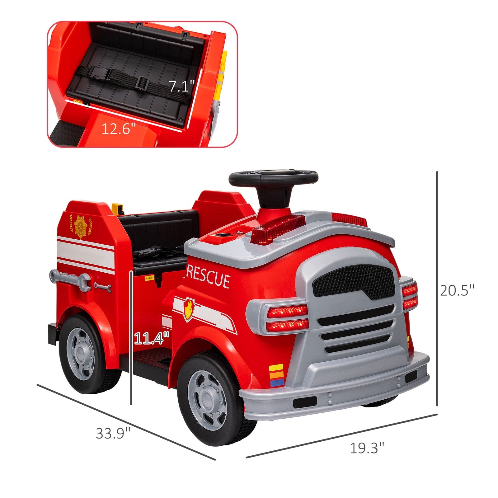 12V Ride On Fire Truck with Siren and Flashing Lights Trend Times 1