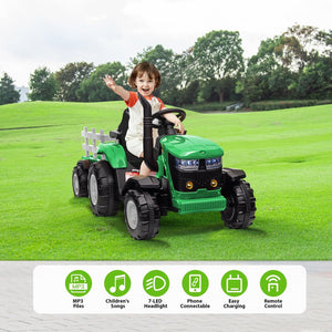 12V Electric Ride-On Tractor for Kids with Trailer, 6 Wheels, and Bluetooth Trend Times 13