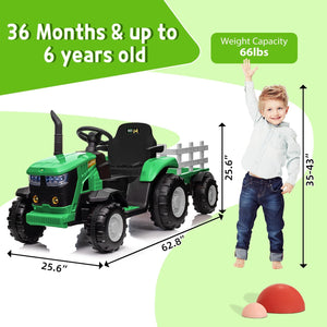 12V Electric Ride-On Tractor for Kids with Trailer, 6 Wheels, and Bluetooth Trend Times 20