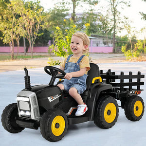 12V Ride-On Tractor with 3-Gear Shift and Ground Loader for Kids 3+ Years Black Trend Times 1