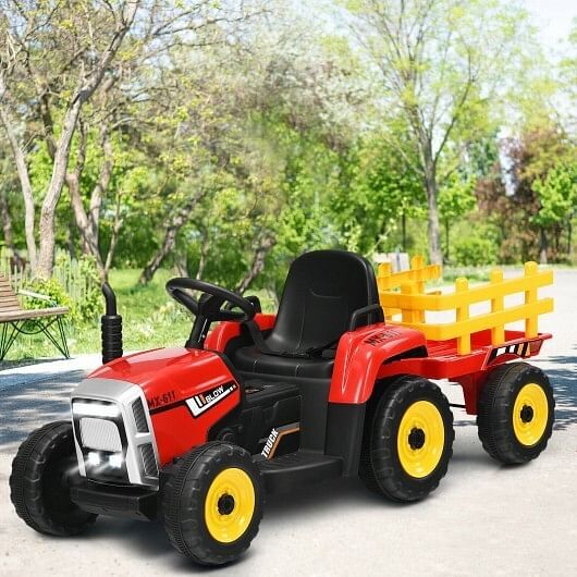12V Ride-On Tractor with 3-Gear Shift and Ground Loader for Kids 3+ Years Red Trend Times 1