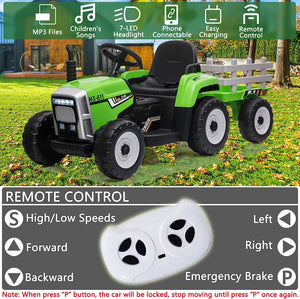 12V Electric Ride-On Tractor with Trailer for Kids and Remote Control Vehicle Toy Trend Times 1