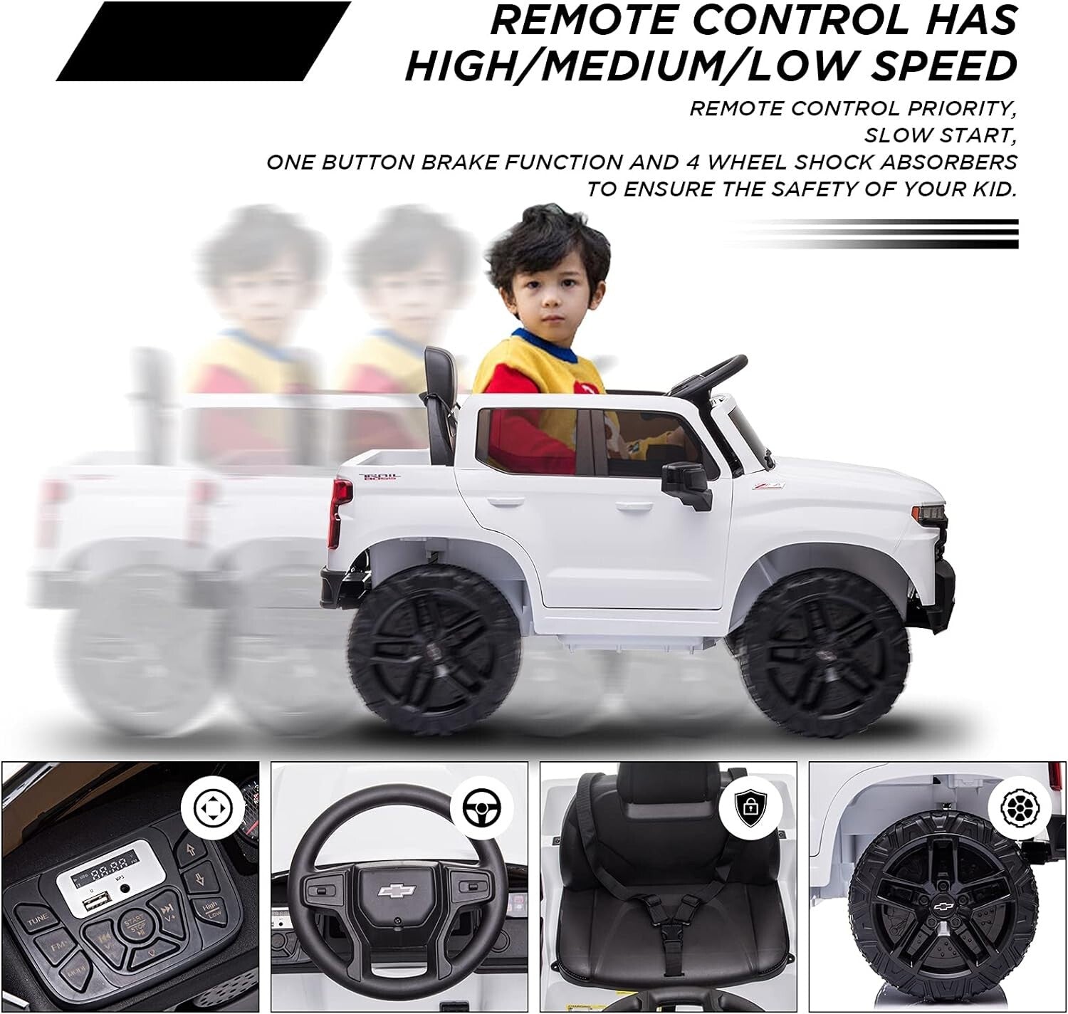 12V Licensed Chevrolet Silverado Electric Ride-On Truck with Music for Kids Trend Times 1