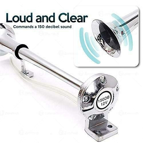 12V Single Trumpet Air Horn with Premium Silver Finish and Alarm Relay Included Trend Times 1