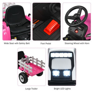12V Toddler Ride-On Tractor with Large Trailer and 3-Gear Shift Ground Loader Toy for Kids Trend Times 9