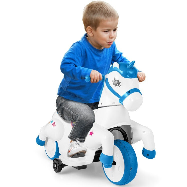 12V Unicorn Ride-On Toy for Kids with Training Wheels and Horse Riding Mode Trend Times 1