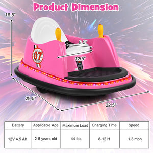 12V Kids Ride-On Bumper Car with 360° Spin and Remote Control, Pink Trend Times 1