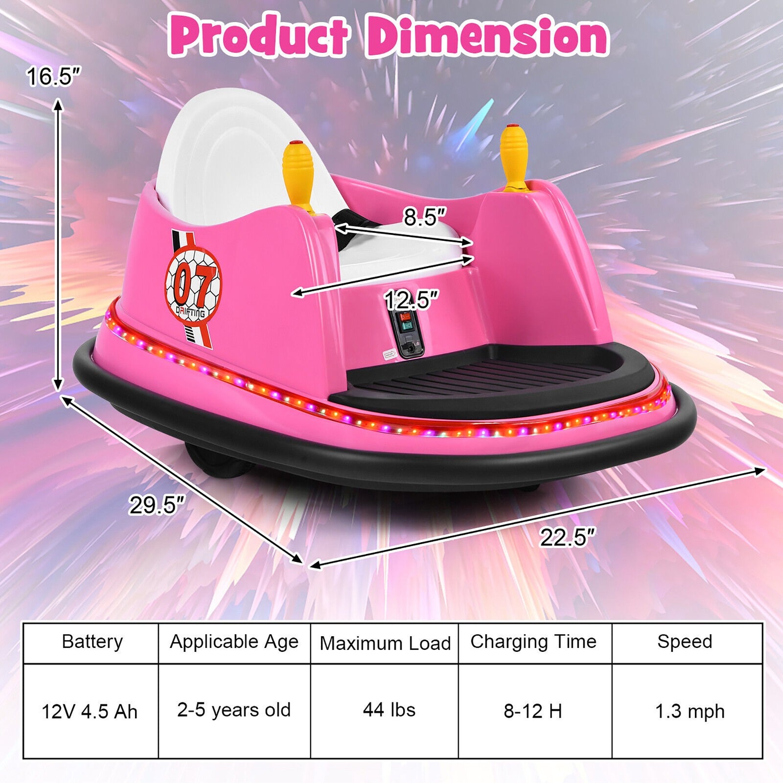 12V Kids Ride-On Bumper Car with 360° Spin and Remote Control Pink Trend Times 1