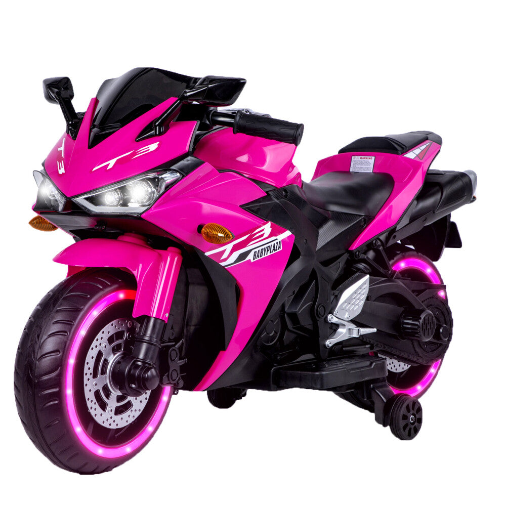 12V 7Ah Kids Ride-On Motorcycle Toy with Training Wheels and Lighting Trend Times 0