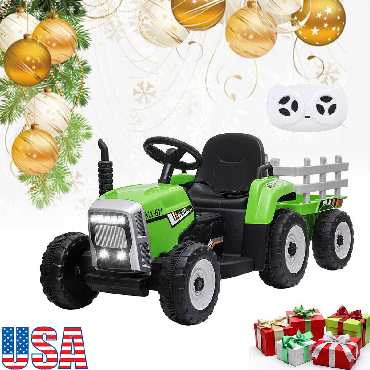 12V Electric Kids Ride On Tractor with Trailer and Remote Control, Battery Powered Toy Vehicle Trend Times 0