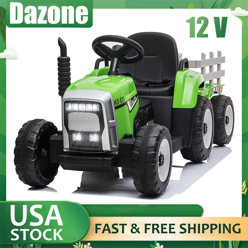 12V Electric Kids Ride On Tractor with Trailer and Remote Control, Battery Powered Toy Vehicle Trend Times 1
