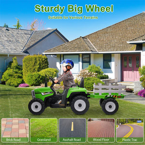 12V Electric Kids Ride On Tractor with Trailer and Remote Control, Battery Powered Toy Vehicle Trend Times 10