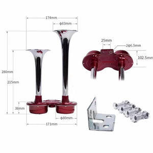 130DB Chrome Train Horn 12V Electric Dual Air for Semi Truck Pickup Motorcycle SUV Trend Times 3