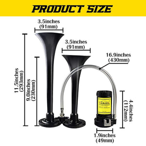 150dB 12V Dual Trumpet Air Horn with Chrome Zinc Finish and Compressor for 12V Vehicles Trend Times 2
