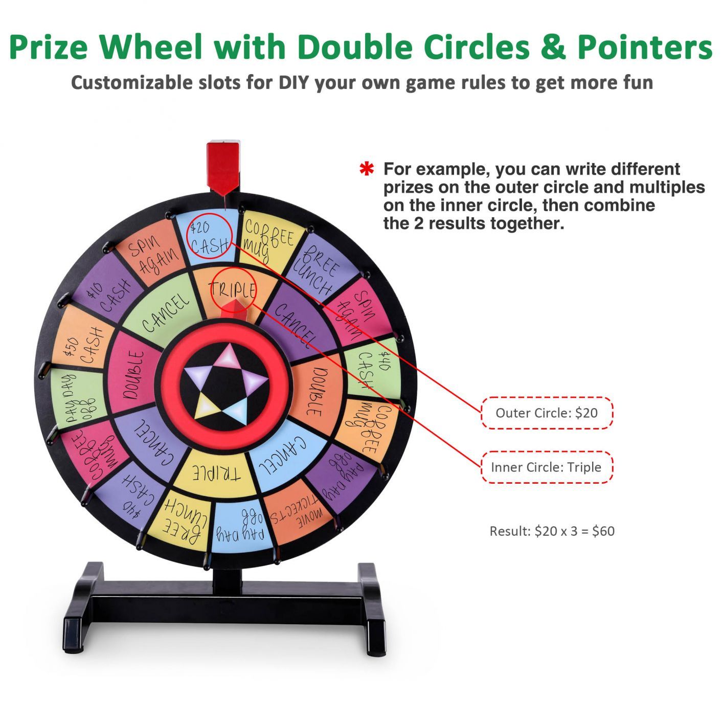 15" Tabletop Color Prize Wheel Spin Fortune Win Game Tradeshow Party Carnival Type 1: 2 Pointers - Trend Times Toy Stores