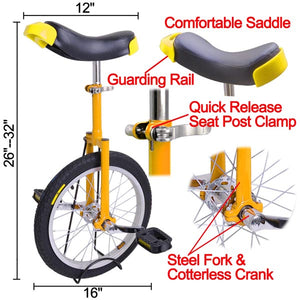 16 inch Wheel Unicycle Yellow - Trend Times Toy Stores