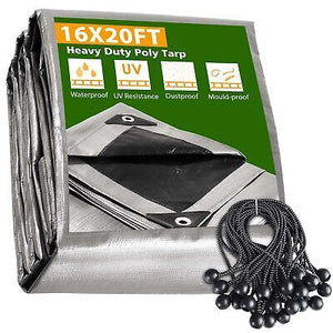 16x20 Ft 10 Mil Poly Tarp Protective Cover Ball Bungee Kit Tarpaulin Outdoor - Trend Times Toy Stores