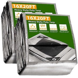 16x20 Ft 2 Pack 10 Mil Poly Tarp Protective Cover Tarpaulin Outdoor Waterproof - Trend Times Toy Stores