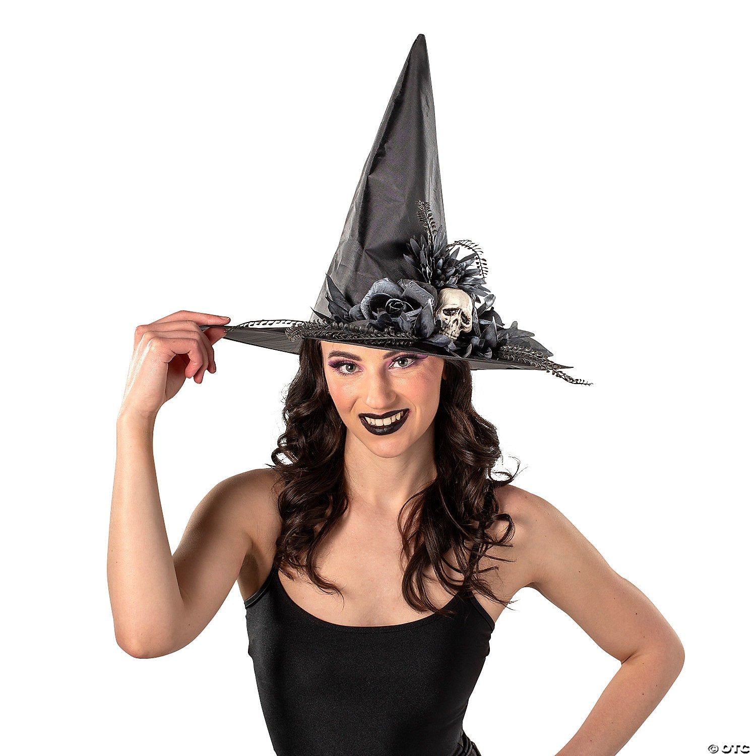 17 1/2" x 14 3/4" Black Flowers & Skull Polyester Witch Hat Costume Accessory - Trend Times Toy Stores