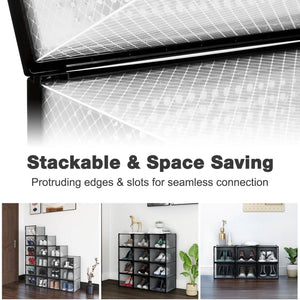 18 Pack Shoe Storage Box Clear Plastic Stackable Shoe Foldable Organizer Bins Black - Trend Times Toy Stores