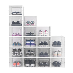 18 Pack Shoe Storage Box Clear Plastic Stackable Shoe Foldable Organizer Bins White - Trend Times Toy Stores