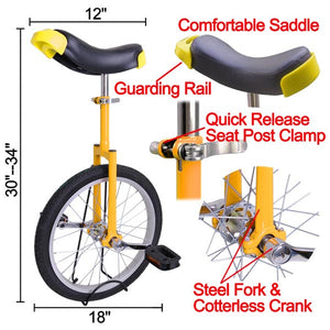 18 inch Wheel Unicycle Yellow - Trend Times Toy Stores