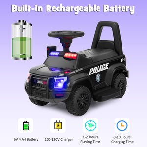 2-in-1 6V Kids Ride-On Police Push Car with Megaphone and Siren, Black Trend Times 4