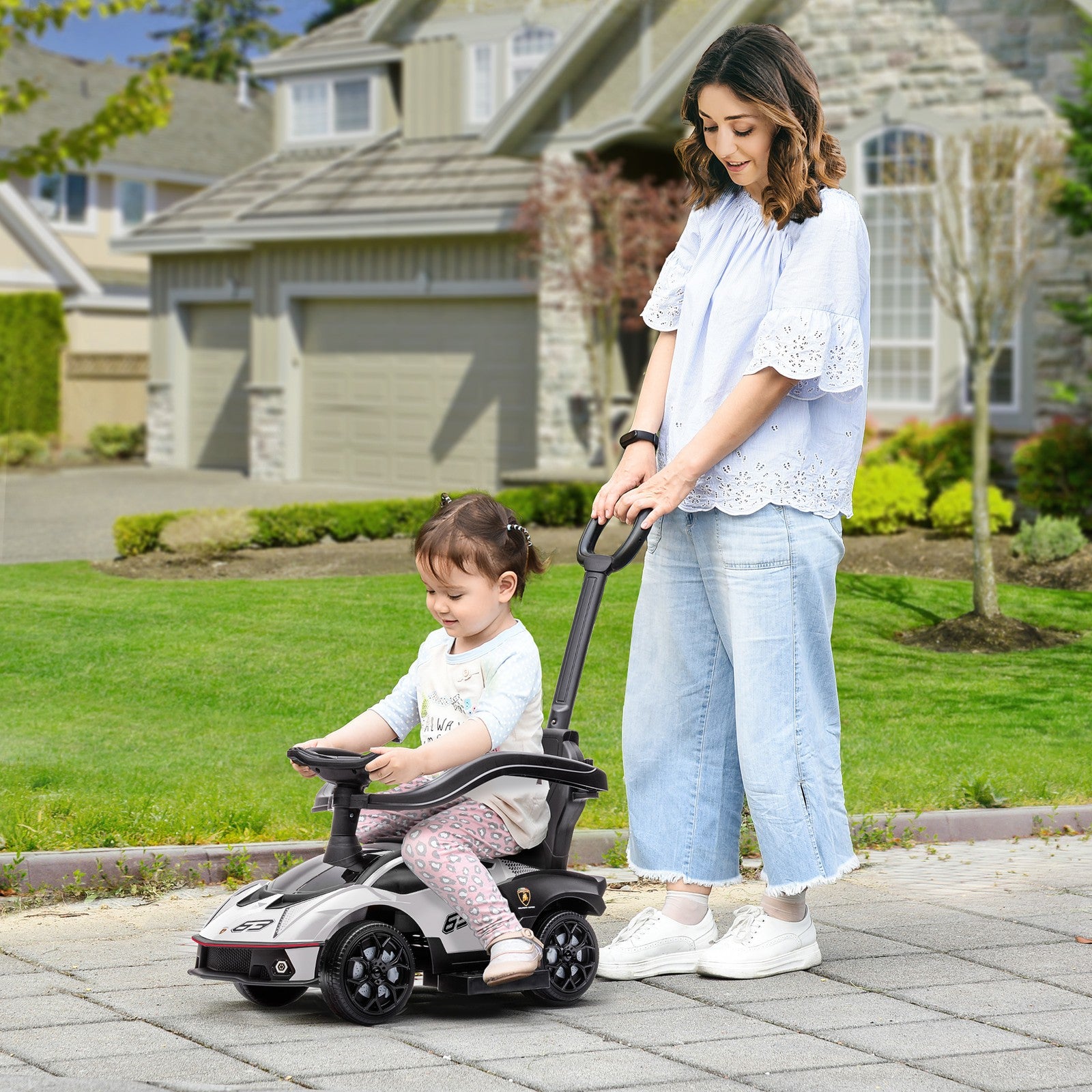 2-in-1 Licensed Toddler Ride-On Push and Sliding Car with Manual Music Features Trend Times 1