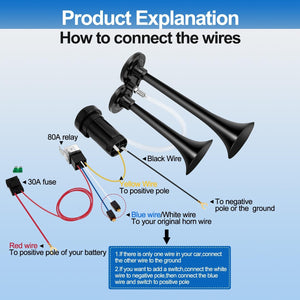 12V 150dB Loud Air Horn Kit with Air Compressor for Trucks, Boats, and Cars, 2-Pack Trend Times 2