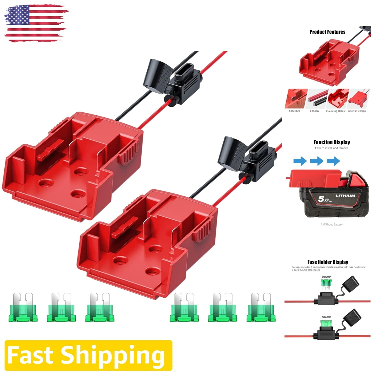 2-Pack M18 Power Wheels Adapter Kit with Spare Fuses for DIY Projects Trend Times 0