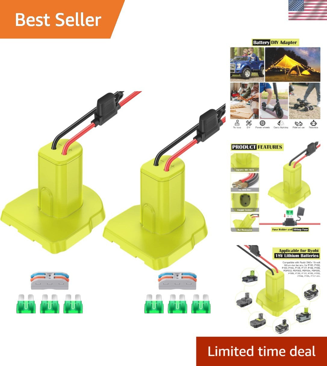 2-Pack 18V Power Wheel Adapter with 30 Amp Fuses for Safe DIY Projects Trend Times 0